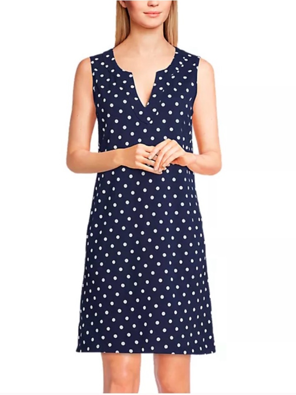 Lands End Women's Cotton Jersey Swim Cover-up Polka Dot Print Dress Size Small